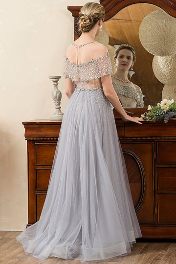Tulle gris Une ligne perlée paillettes Robe mère de mariée